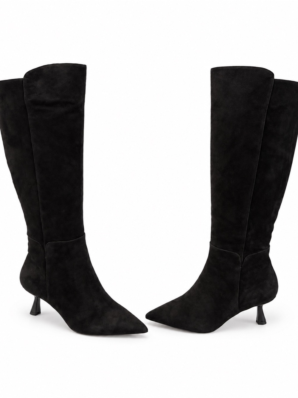 Sam Edelman Taylin Black Suede Knee High Boots Size 8 Pointed Toe Kitten Heel NI